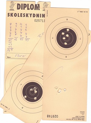 Eden's Shooting Targets. Her score was 169/200. All shots were 8 or better.
